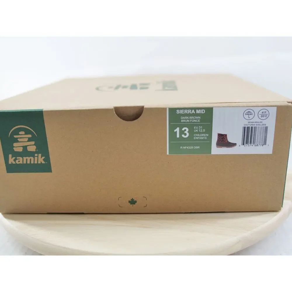 Kamik Sierra Mid Waterproof Winter Boots Girls‎ Ankle Dark Brown Size 13